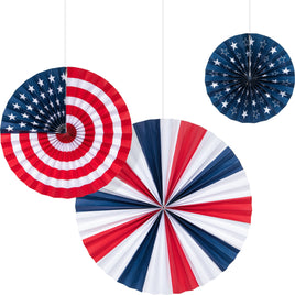 Patriotic Paper Fans 3 ct.