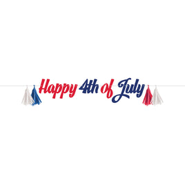 Happy 4th Of July Ribbon Banner w/Tassels