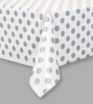 54" X 108" Silver Dots Rectangular Plastic Table Cover  1 ct.