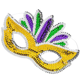 8" X 5 1/4" Gold & Silver Sequin Mardi Gras Mask