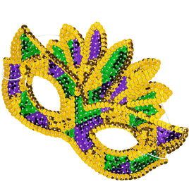 8" X 5 1/4" Gold, Green, & Purple Sequin Mardi Gras Mask