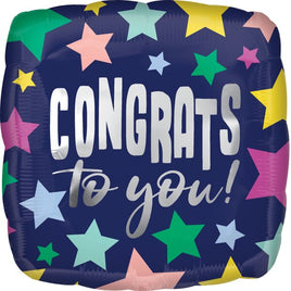 18" CONGRATS STARS NAVY FOIL BALLOON