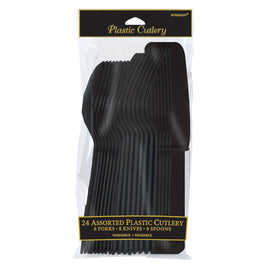 Black Assorted Plastic Cutlery 24 ct.