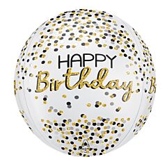 16" Black Silver Gold Birthday Orbz