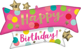 38" Happy Birthday Pink Confetti Shaped Foil Balloon