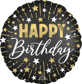 17"  BLACK SILVER GOLD HBD FOIL BALLOON