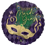 17" Happy Mardi Gras Mask Foil Balloon
