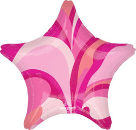 19" Pink Macro Marble Star Balloon