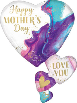 30" MOTHER'S DAY ALLURNG MARBLE HEARTS FOIL BALLOON