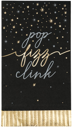 Disco New Year Pop Fizz Clink Foil Stamped Fringe Edged Guest Napkins  16 ct.