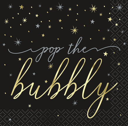 Disco New Year Pop the Bubbly Foil Stamped Beverage Napkins  16 ct.