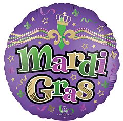 18" Satin Majestic Mardi Gras Foil Balloon