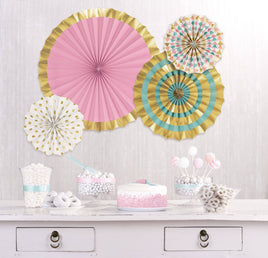 Gold/Pastel Paper Fans 4 pcs.