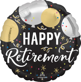 17" Black Silver Gold Retirement Foil Balloon
