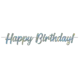 Foil Happy Birthday Streamer Silver Iridescent