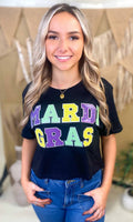 Mardi Gras Sequin Graphic Crop Top T-Shirt