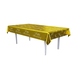 Metallic Happy Anniversary Plastic Tablecover 54" X 108"  1ct.