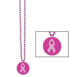 Printed Pink Ribbon Medallion Bead
