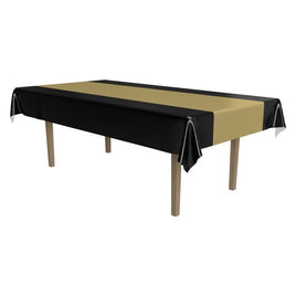 Black & Gold Plastic Tablecover 54" X 108"  1ct.