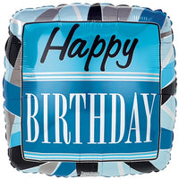 17" Happy Birthday Black & Blue Foil Balloon