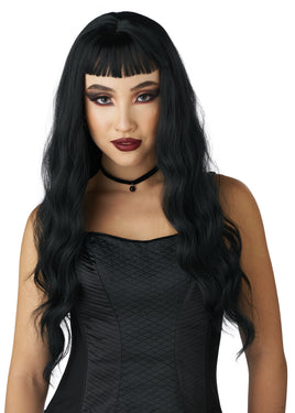 TRAD-GOTH WAVY WIG WITH MICRO BANGS- BLACK