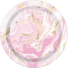 Pink Marble Round 7" Dessert Plates  8ct - Foil Stamping