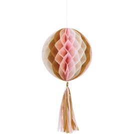 Pink Marble Honeycomb Tissue Hanging Decorations with Tissue Tassels  3ct