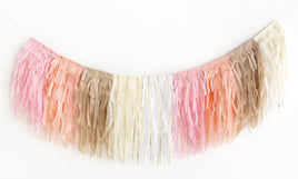 Layered Pink & White Tissue & Gold Foil Fringe Garland