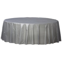 84" Round Plastic Table Cover - Silver