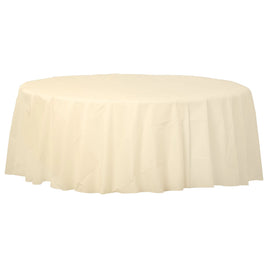 84" Round Plastic Table Cover - Vanilla Cream