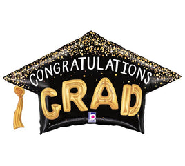 30" Confetti Grad Hat Congratulation Foil Balloon