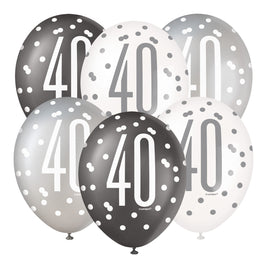 12" Glitz Black Number 40 Assorted Latex Balloons  6 ct.