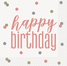 Birthday Rose Gold Glitz Happy Birthday Beverage Napkins  16 ct.
