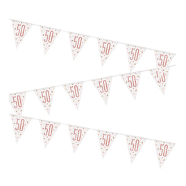 Birthday Glitz Rose Gold Number 50 Prismatic Plastic Flag Banner