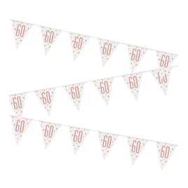 Birthday Glitz Rose Gold Number 60 Prismatic Plastic Flag Banner