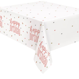 54" X 84" Glitz Rose Gold Happy Birthday Plastic Table Cover  1 ct.
