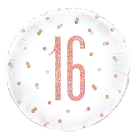 18" Birthday Rose Gold Glitz Number 16 Round Foil Balloon