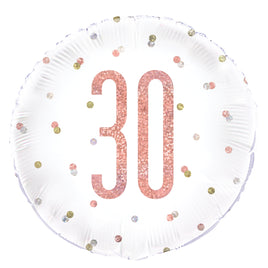 18" Birthday Rose Gold Glitz Number 30 Round Foil Balloon