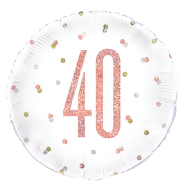 18" Birthday Rose Gold Glitz Number 40 Round Foil Balloon