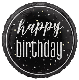 18" GLITZ Black Happy Birthday Foil Balloon