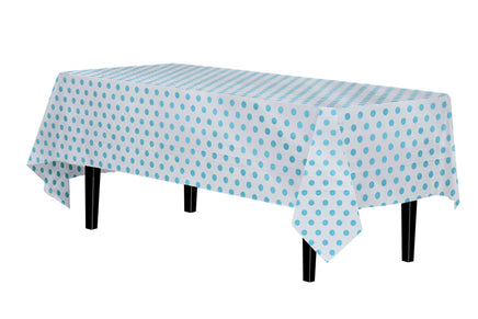 Light Blue Polka Dot Table Cover  54 in. X 108 in. 1 ct.