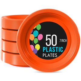 7 In. Orange Plastic Plates - 50 Ct.