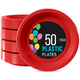 7 In. Red Plastic Plates - 50 Ct.