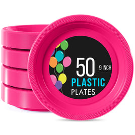 9 In. Cerise Plastic Plates - 50 Ct.
