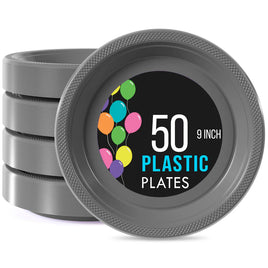 9 In. Silver Plastic Plates - 50 Ct.