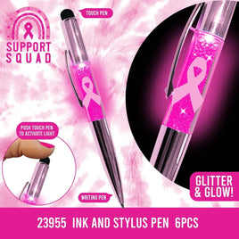 Glitter Pen Stylus Breast Cancer Awareness Assortment