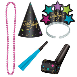 New Years 4 Person Party Kit - Black, Silver, Gold