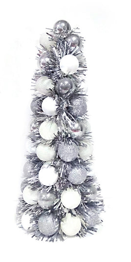White and Silver Bead Glitter Ball Tree
