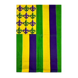Purple, Green and Gold Striped Garden Flag with Fleur De Lis