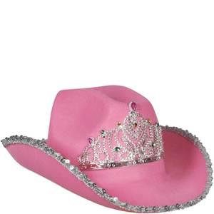 Adult Pink Cowboy Hat w/Sequins and Tiara